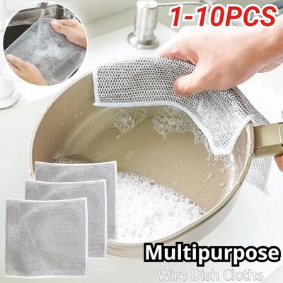 1-10PCS Multipurpose Wire Miracle Cleaning Cloths Reusable Kitchen Dishcloth Rags Non Stick Magic Dish Towel Cleaning Tools
