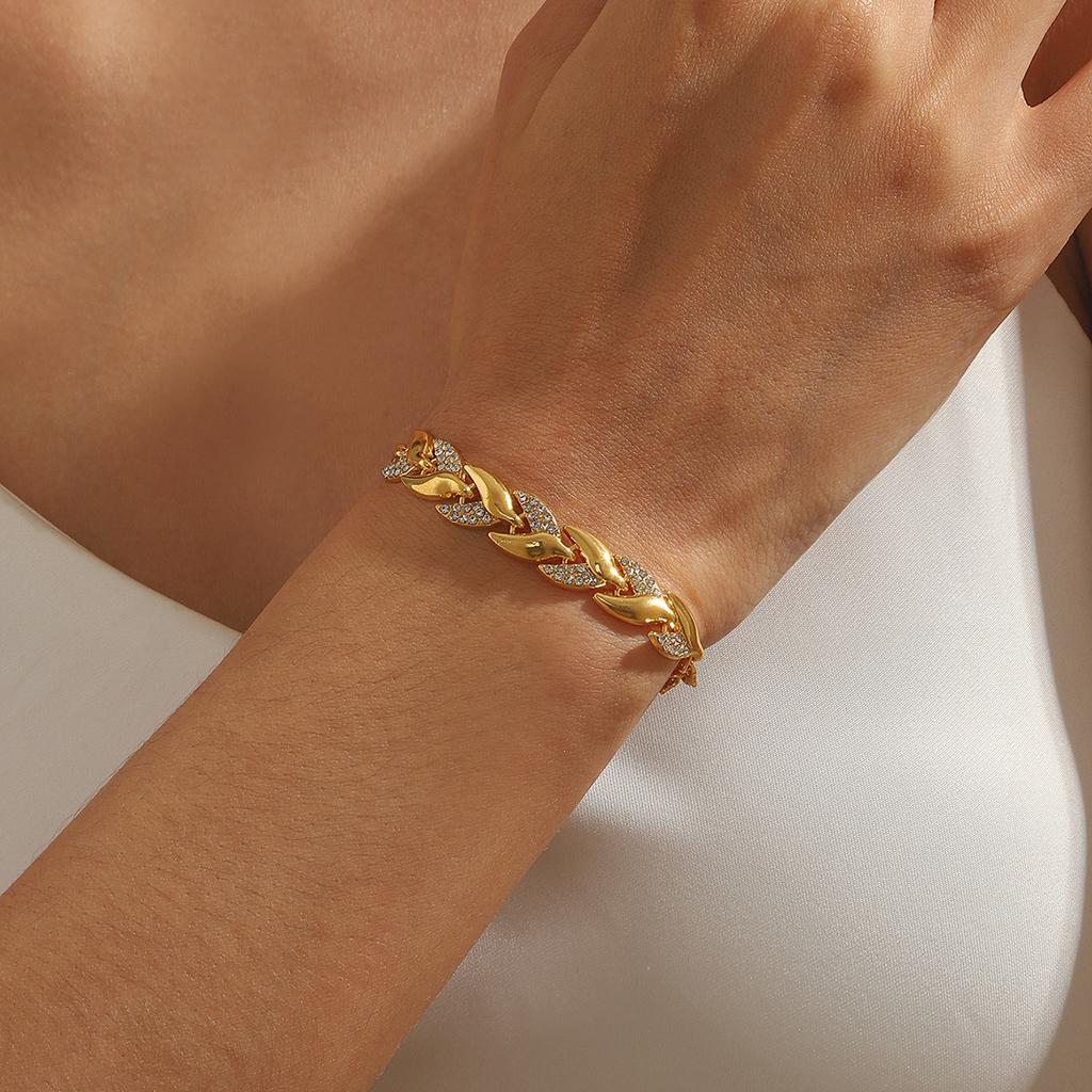 2 STÜCKE/Set Damen Schmuckset Blätterform Strassbesetzt Verstellbare Länge Halskette Armband