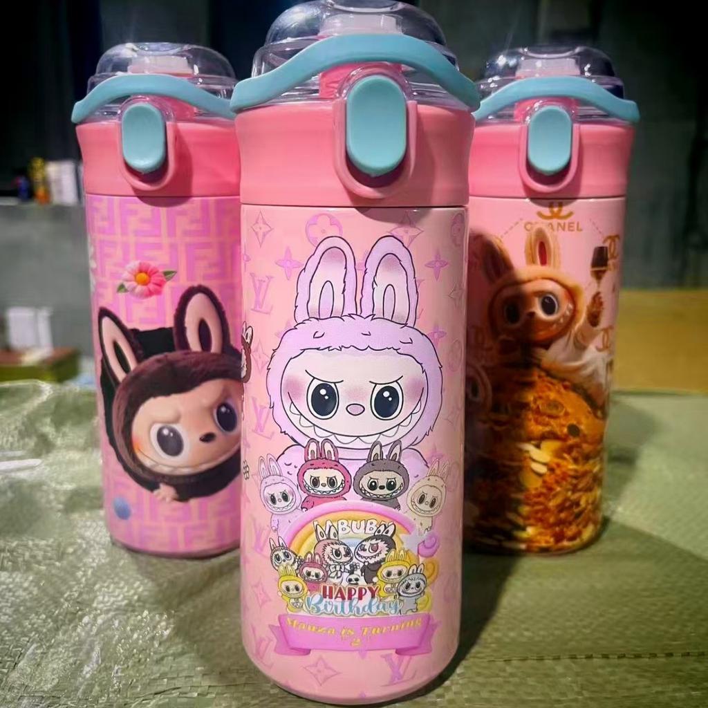 Hüpfbecher Thermobecher Hochwertig Niedlich Cartoon 3D Musterdruck Tragbarer Strohhalm Doppelwandiger Trinkbecher