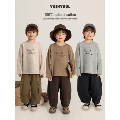 YOYO Boys' Letter Embroidered Layered Sleeve T-Shirt