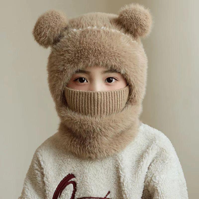 

Детский плюшевый шарф-пуловер, зимняя теплая шапка для защиты ушей, детская цельная шапка-бини, бархатный шейный платок, головной убор хаки