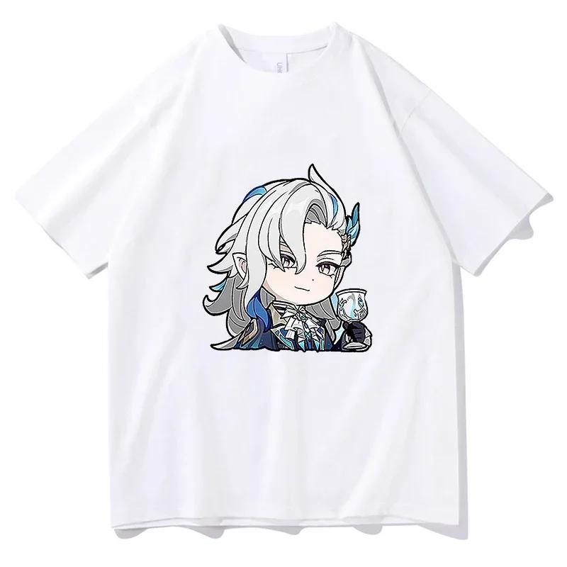Genshin Impact T-shirt Women Clothes Fashion Harajuku Funny Kawaii Neuvillette Print Short Sleeve Tee Shirt Anime Clothing Tops