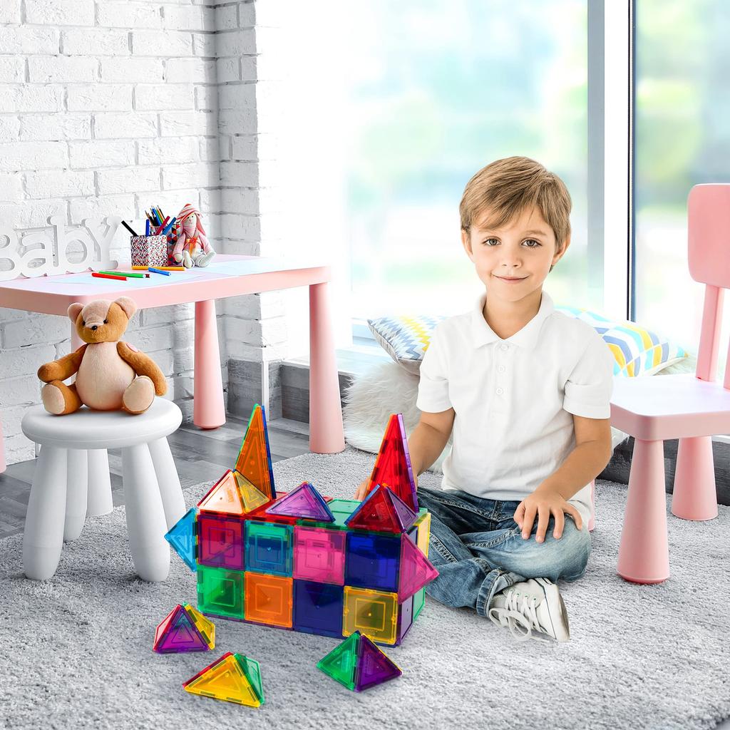 PicassoTiles 60-Piece Set of Magnetic Building Tiles, Clear Magnetic 3D Building Blocks for Construction Playboards - Unbelievable Creativity,