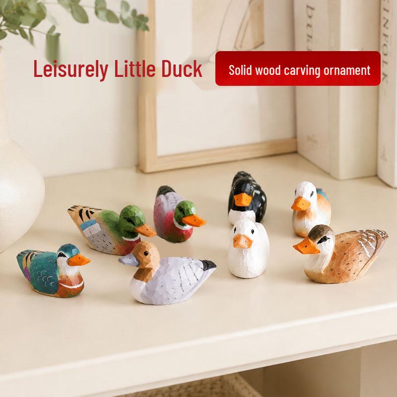 Hand-Carved Wooden Duck Ornament - Small Animal Decor for Creative Home Living Room