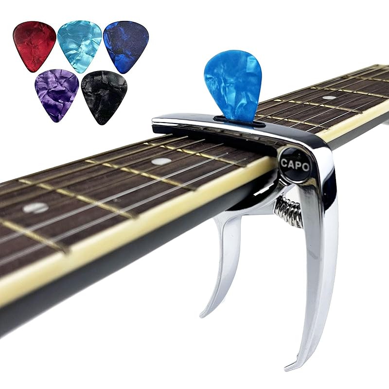 

capo tasto - Comes with 5 guitar plectrums, perfect for capo, capo tasto, guitar, ukulele, and acoustic guitar. (A1)
