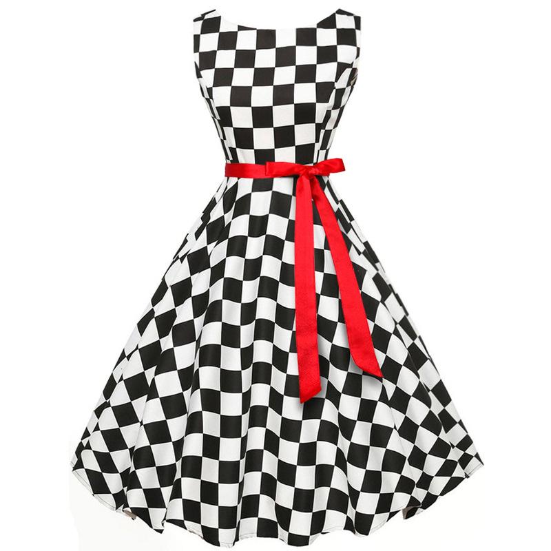 Retro Women's Polka Dot Sleeveless Swing Dress with Bow Tie Waist