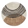 Alfombra de Área con Diseño Geométrico de Base Beige con Semircírculos Negros y Bloque Inferior Marrón para Interiores Contemporáneos