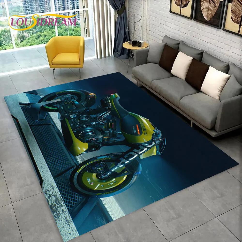 3D Cyberpunk Concept Motorcycle Cartoon Area Rug,Carpet for Living Room Bedroom Sofa Doormat Decoration,kids Non-slip Floor Mat