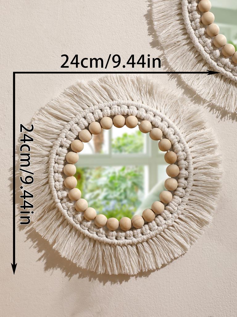 Macrame Mirror Wall Hanging Decorative Mirrors for Vanity Dorm Boho Woven Tassel Home Decor for Living Room Art Decorative Gifts