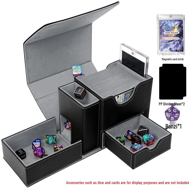 PU Window Opening Dice Tower Card Storage Box - Drawer-Type, Multi-functional for TCG Pokémon Board Games