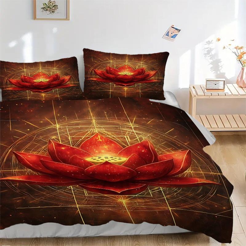 3pc Lotus Mandala Cover Set - 1 Quilt Cover + 2 Pillowcases, All Seasons Bedroom Setting, Perfect for Home028