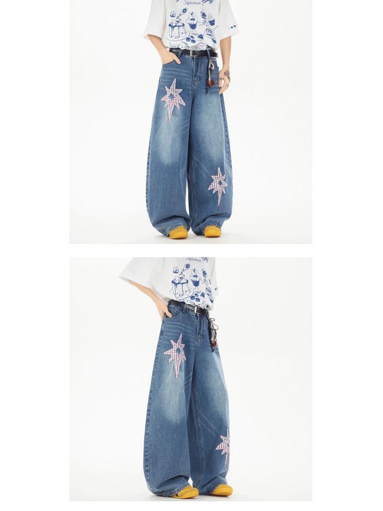 American Retro 2025 Curved Knife Denim Jeans: Unisex Loose Wide-Leg Pants