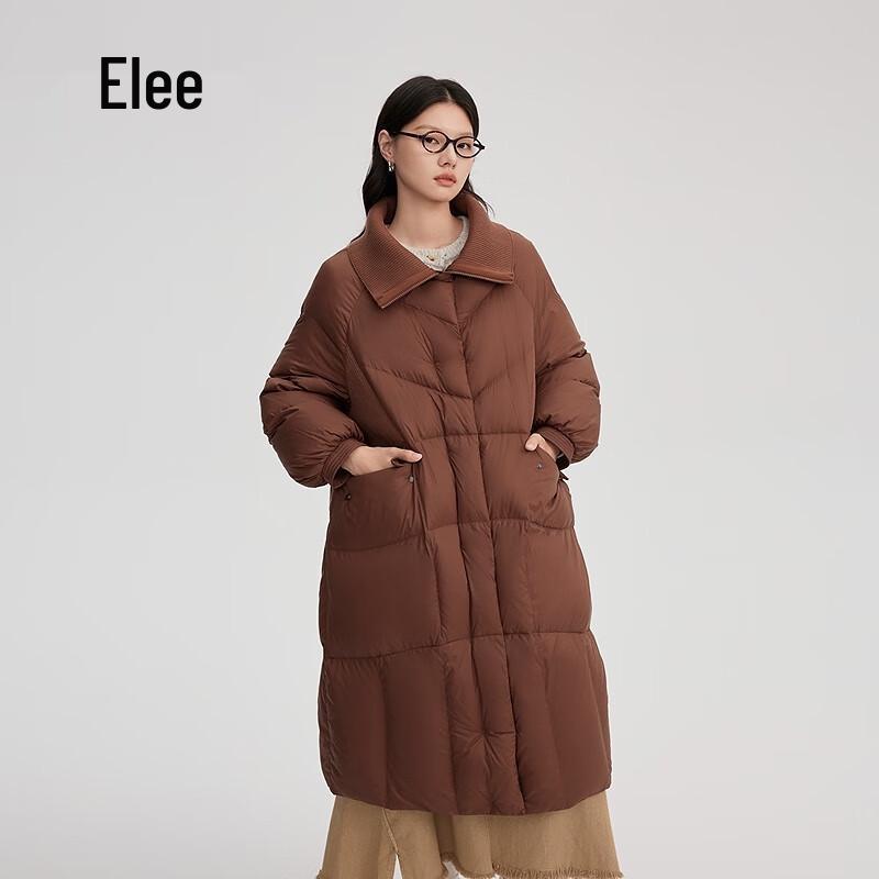 Ailalei Women's Long Knit Lapel Spliced Down Jacket