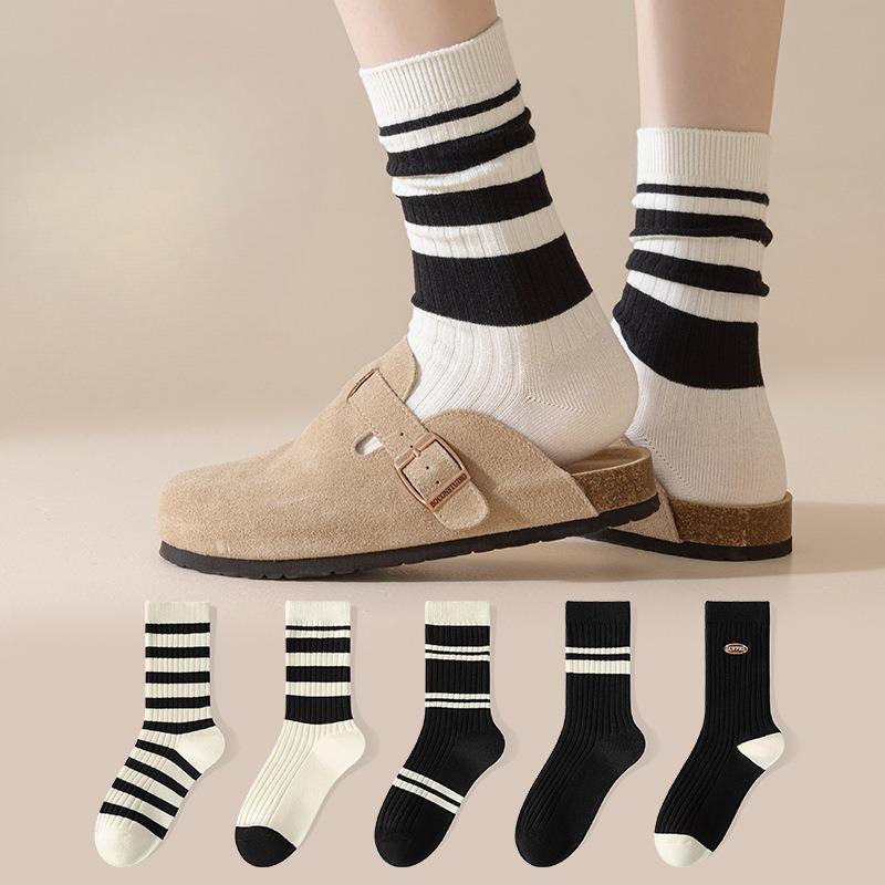 Women's Spring and Autumn Mid-calf Socks, Sweat-absorbing and Odor-proof Pure Cotton Socks, Versatile Pile Socks, Multicolored Cotton Socks