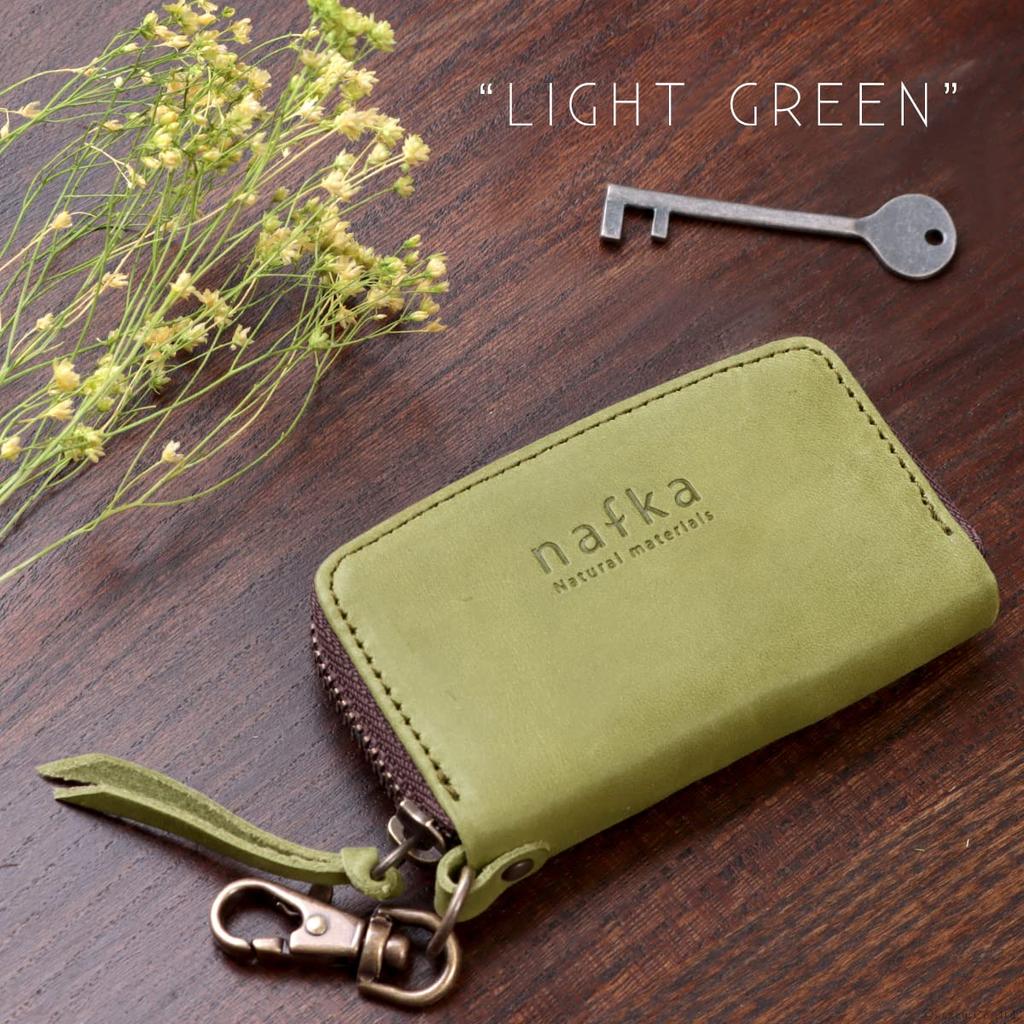 Nafka Women's Smart Key Compatible Genuine Mostro Leather Key Case, Made in Japan [NFK-72009] (Light Green)