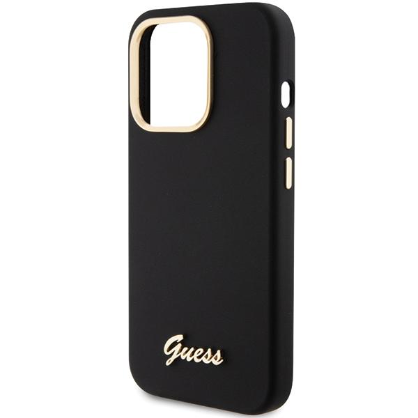 Guess Guhcp15Xsmbslk Iphone 15 Pro Max 6.7 Czarny/Black Hardcase Silikonowy Skrypt Metalowe Logo I Ramka