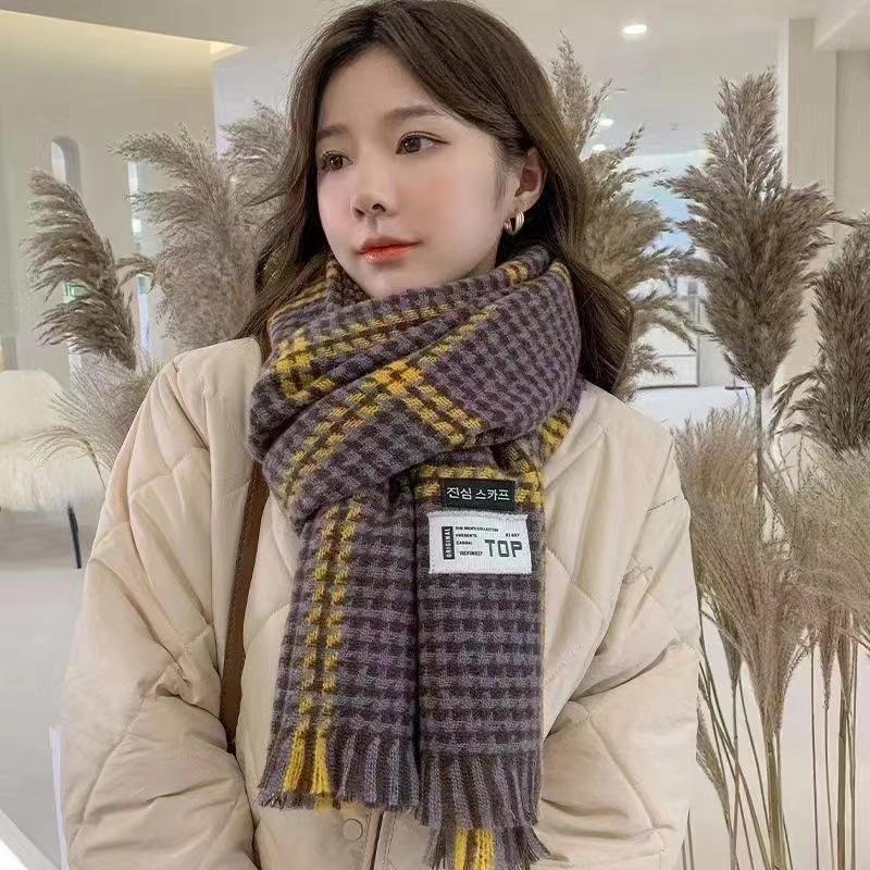 Green Soft Waxy Plaid Scarf Women's Winter New Versatile Student Shawl Warm Scarf Good Feel