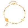 Stainless Steel Rosary Virgin Mary Beaded Bracelets with A-Z Initial Letter Pendant, Gold Plated Religion Jewelry for Women