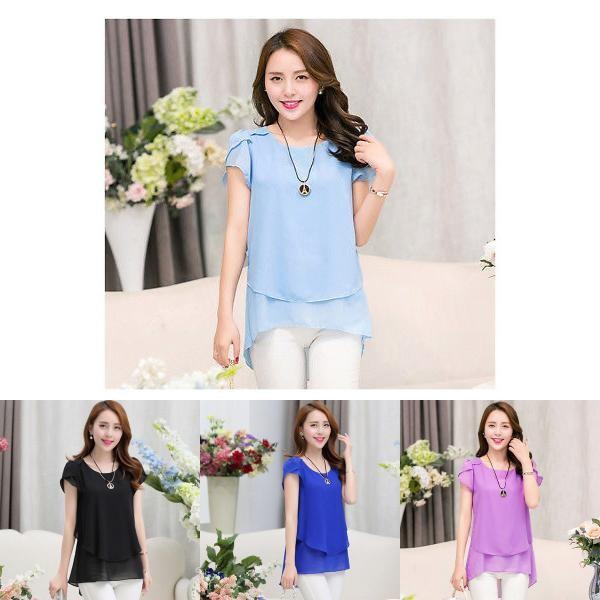 New Fashion Women's Loose Casual Chiffon Summer Short Sleeve T-shirt Blouse Elegant And Breezy