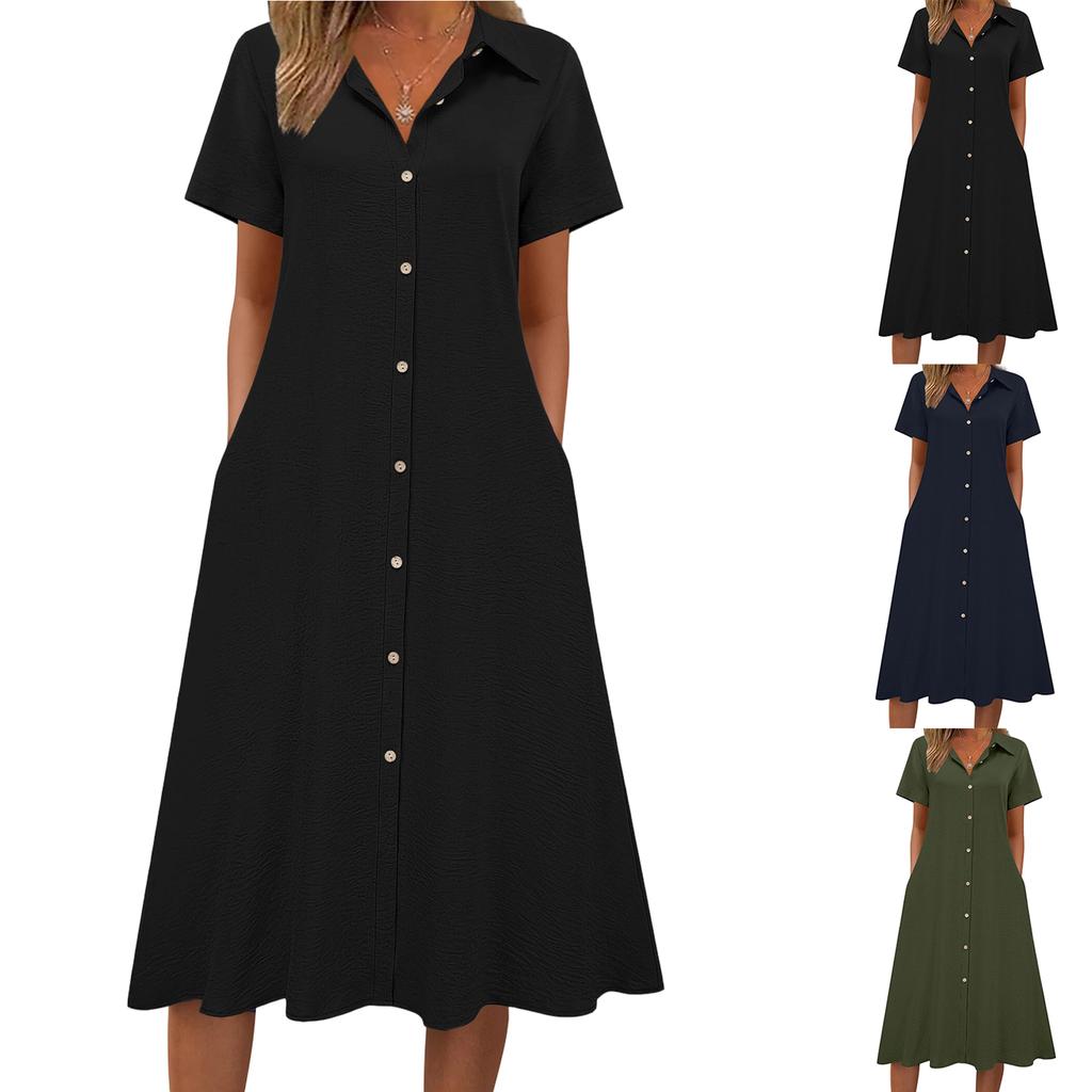 Summer Dresses For Women Button Down Shirt Dresses Aline Long Sundress Short Sleeve Beach Travel Cover Up