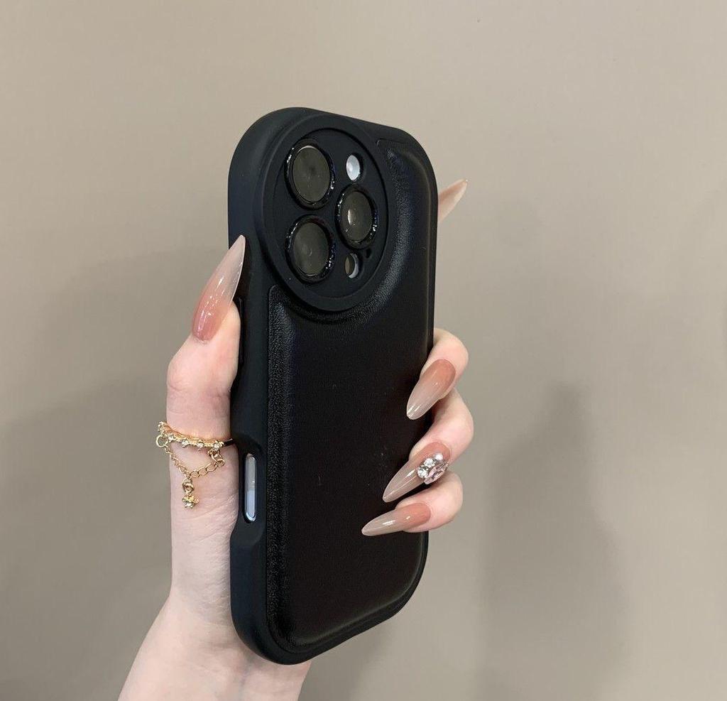 Apple 17 Pro Max Air Cushion Lederstruktur Hülle, Vollschutz vor Stürzen für iPhone 16 Pro, 15, 14 - Premium-Gefühl