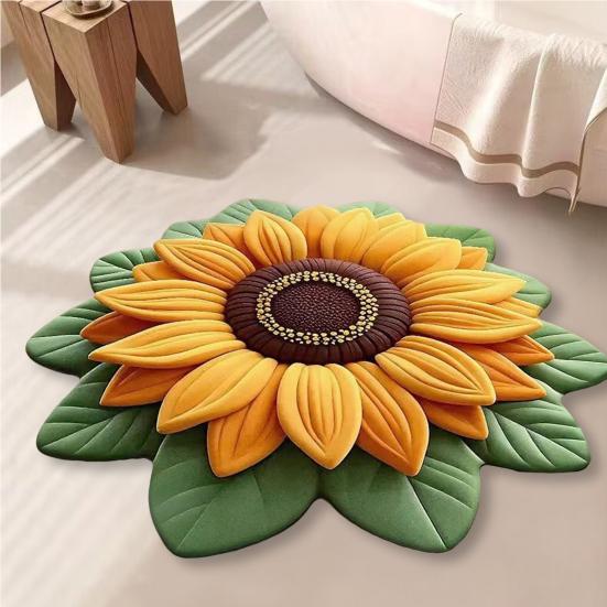 3D Sunflower Floral Plush Rug Non-Slip Backing Easy to Clean Various Sizes Living Room Rug Home Decor