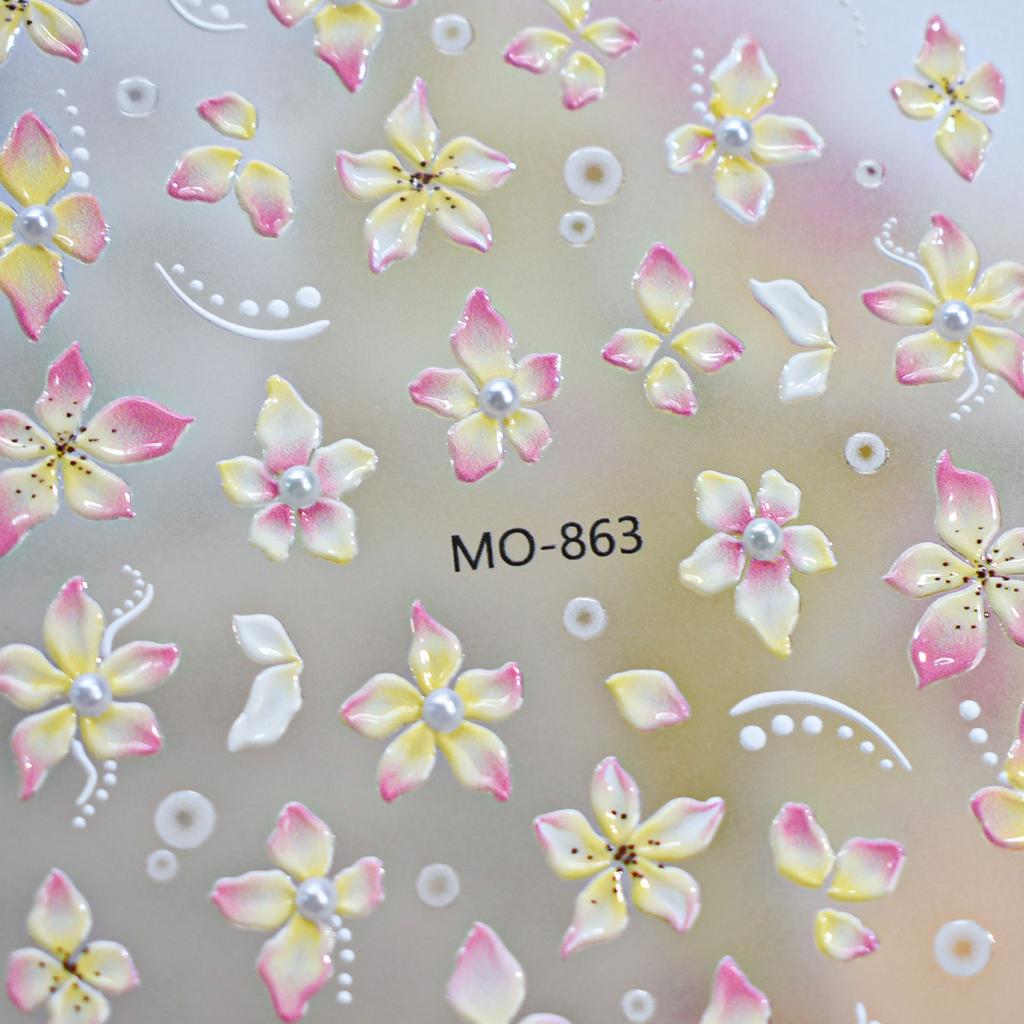 Nail Art Accessories Five-petal Flower Sticker 5d Embossed Three-dimensional Pearl Jelly Gradient Ice Flower Nail Handmade Decorative Patch