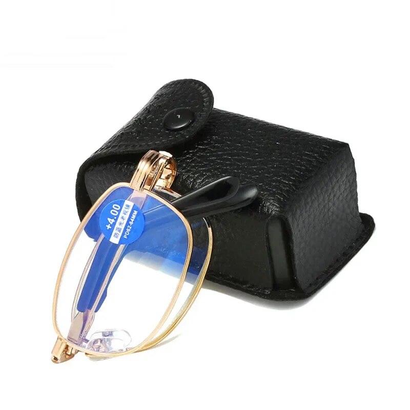 Trend Foldable Metal Blue Light Blocking Reading Glasses Men Portable Metal Eyewear Presbyopia Diopter Glasses with Leather Case