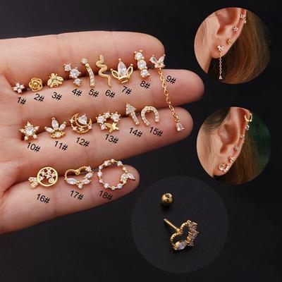 2pcs New Gold Silver Color Zircon Drop Earrings for Women Stainless Steel Small Pendant Ear Studs Piercing Jewelry Statement