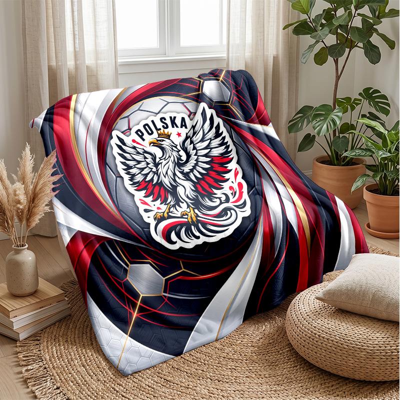 Poland Football Printed Flannel Blanket Skin Friendly Warm Decorative Throw for Indoor Couch Bed Daily Use