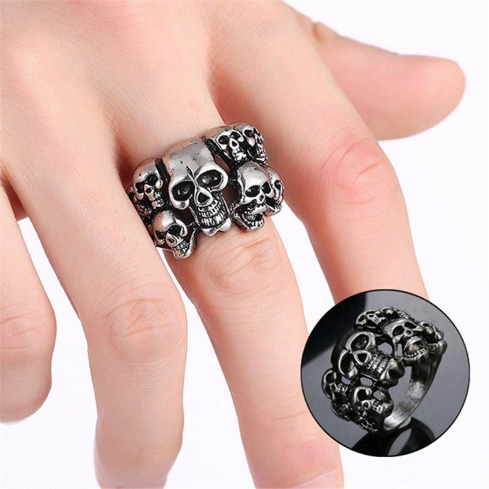 6pcs/Set Punk Men Ring Set Goth Skeleton Rings Vintage Halloween Ring Set  Men