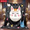 1pc 2D Kitten Star Theme Pattern Flannel Blanket, Soft HD Digital Print, Cooling Blanket All-Season Use! Soft And Breathable 100% Polyester Fiber, Ide