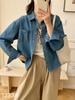 Korean Style Retro Loose Denim Shirt for Women - Spring Single-Breasted Layering Top