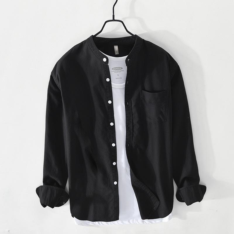 Men's Shirt 100% Cotton All-match Long Sleeve Tops Spring Summer Solid Color Shirts Man Casual Blouses Streetwear Men