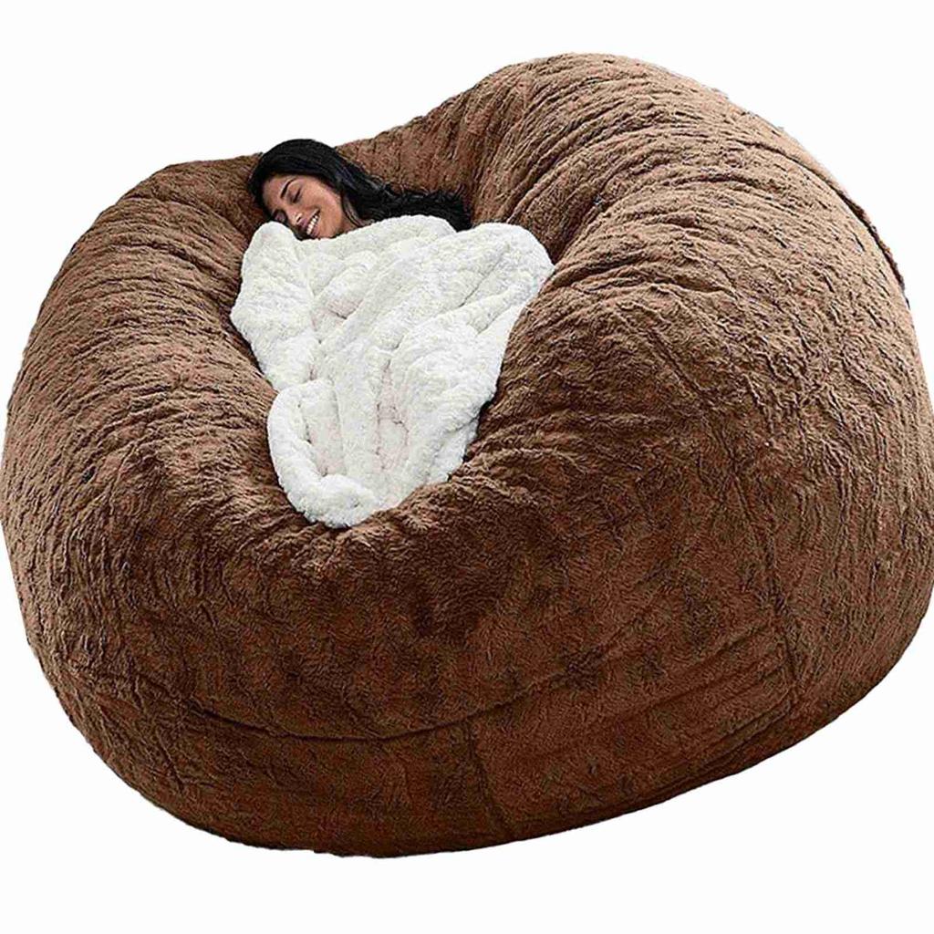 Home Sponge Bed Bean Bag Chair Cover Slipcover Double Bedroom Balcony Large Couch Round Soft Fluffy  Cover No Fillings