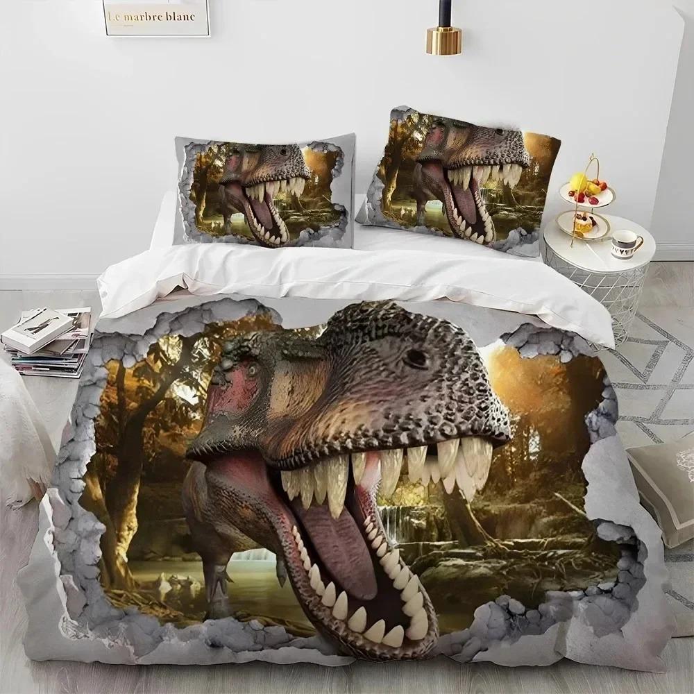 3D Cartoon Dinosaur Illusion Comforter Bedding Set,Duvet Cover Bed Set Quilt Cover Pillowcase,Queen Bedding Set for Boys Gift