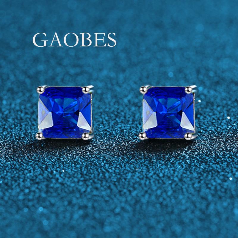 Elegant S925 Sterling Silver Square Stud Earrings - Green, Blue, Purple, Red, Pink. High-End Feel. S925 Silver синий