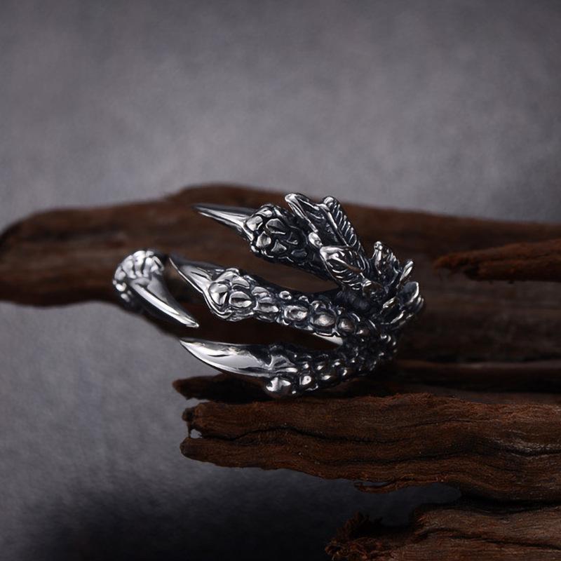 Personalized Retro Punk Animal Rings: Dragon & Eagle Claw Designs for Men
