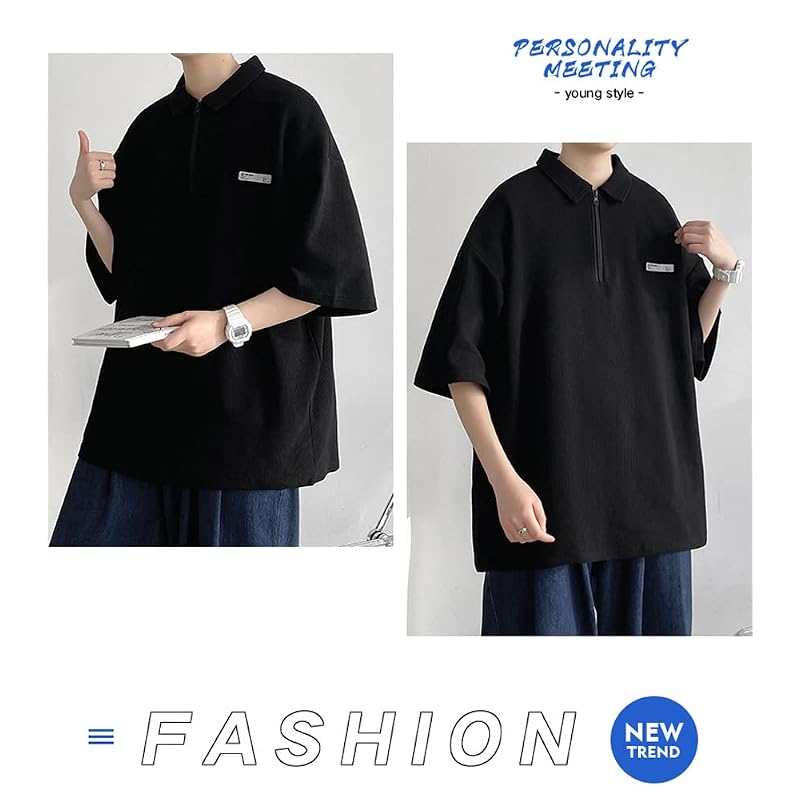 [FJLTDCP] Men's Short-Sleeved T-Shirt, Summer Clothes, Short-Sleeved Polo Shirt, Collared, Round Neck, Comfortable and Soft, Long-Sleeved T-Shirt,