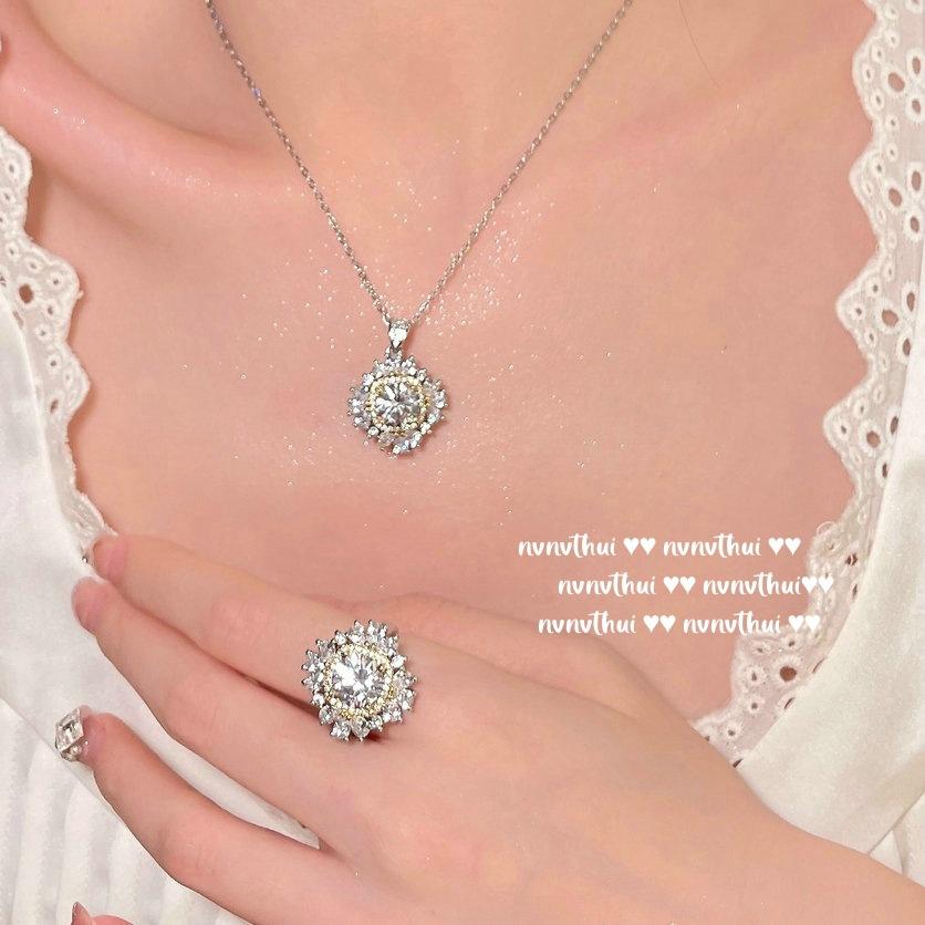 Farah Crown Jewel Ring, Weave Engraved Gold, 18K Gold Plated, Twilight Yellow Water Drop Zircon Ring Necklace