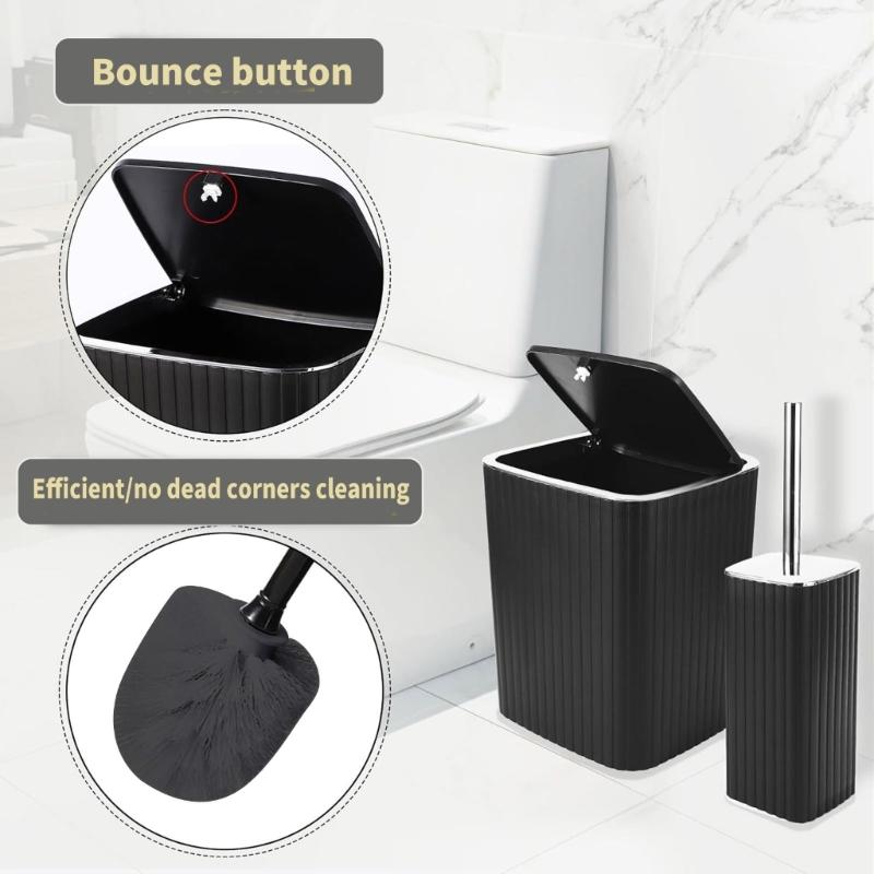 6Pcs Modern Bathroom Storage Set Includes Toothbrush Holder Hydraulic Liquid Dispenser Bottle Trash Can Cup Set