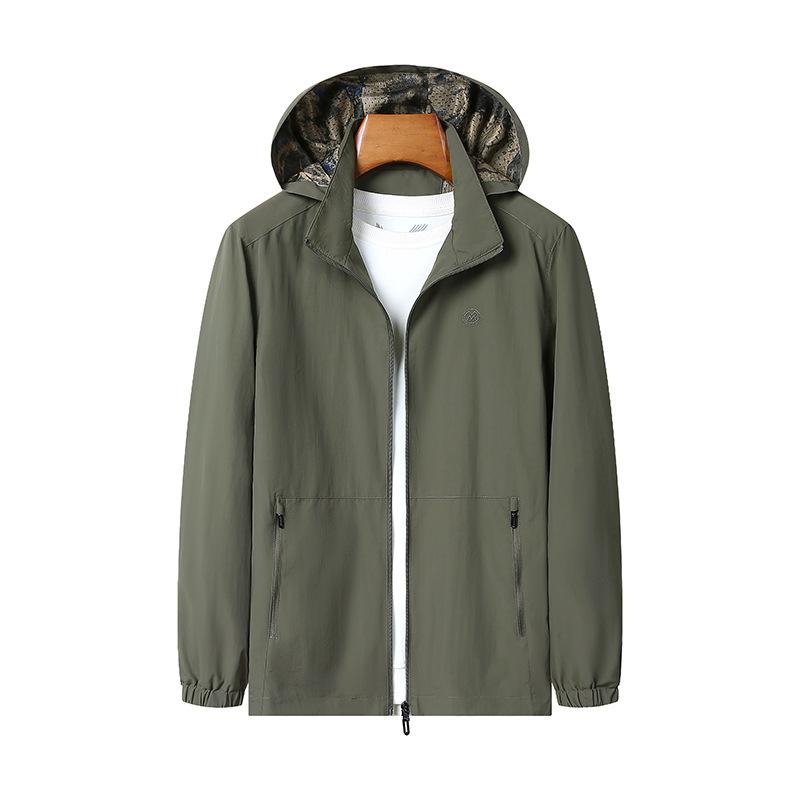 Autumn New Men's Jacket Outdoor Waterproof Quick-drying Plus Size Lapel Hooded Jacket