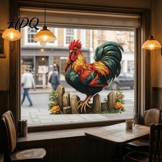 Cock Glass Sticker 1/2 Sheets Farmhouse Rooster Static Window Cling Removable Cling Decor Reusable Decal for Home Living Room