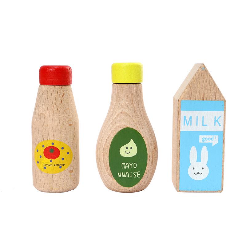 Toddler Pretend Play Kitchen Set: Wooden Pepper, Seasoning, & Soy Sauce Bottles
