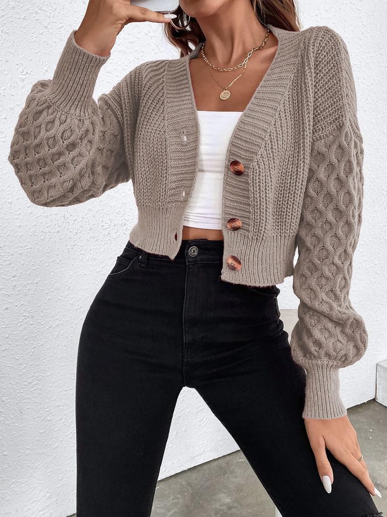 Women's Wool Cardigan Sweater Spring/Autumn Outerwear V-Neck Solid Color Design Oversized Knit Open-Front Cardigan