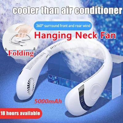 2024 Exquisite 5000mAh Hanging Dual Cooling Neck Fan Mini USB Portable Rechargeable Quiet Ventilator For Traveling Outdoor Indoor