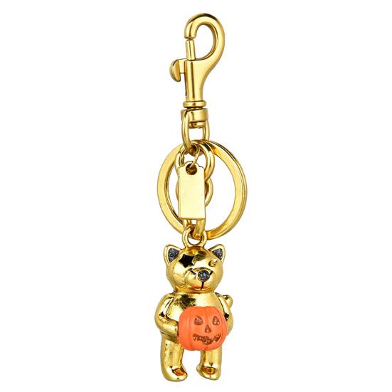Handbag Decorative Accessory Halloween Cat Holding Pumpkin Keychain, Metal Car Key Ring Holder, Backpack Hanging Decor