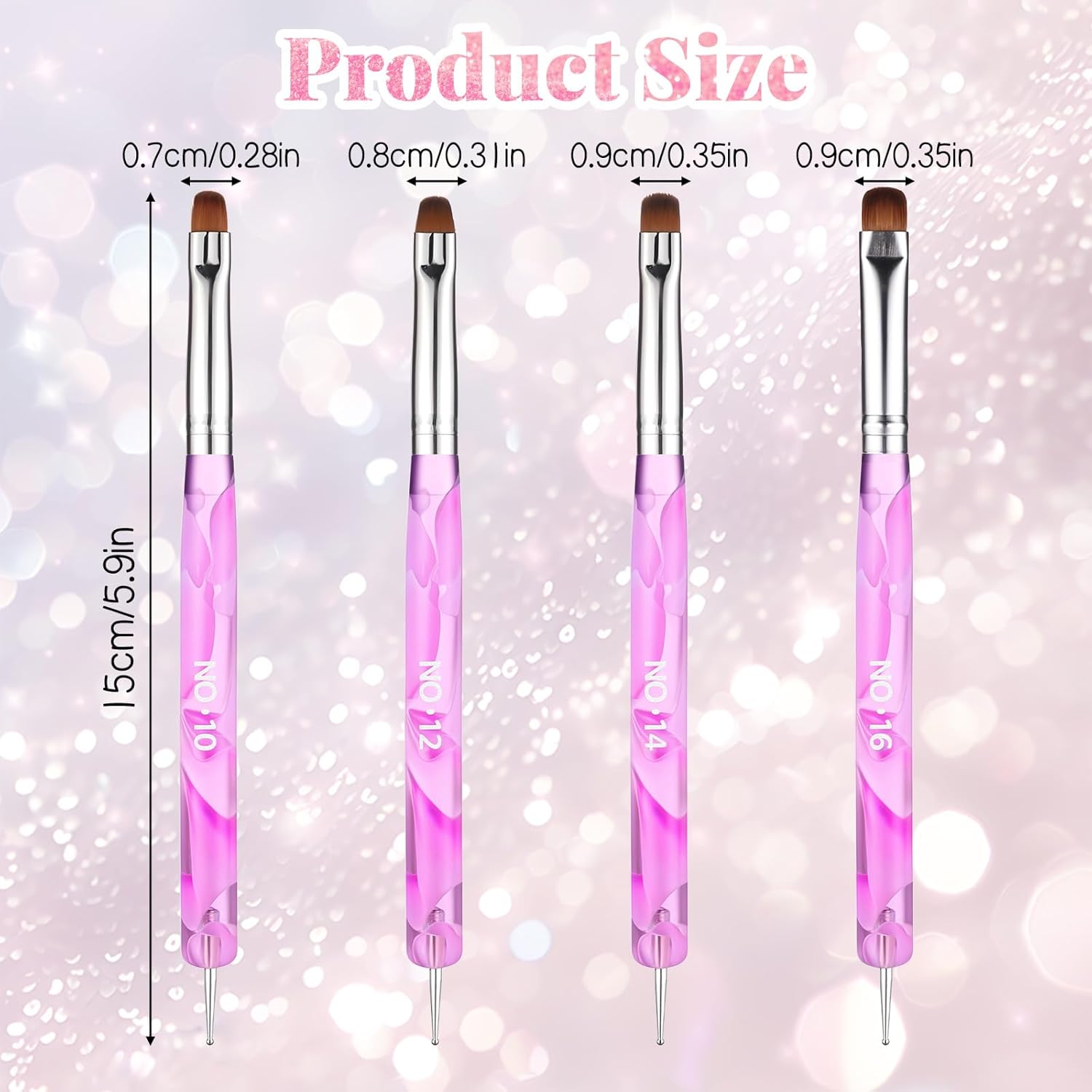 4 Pcs Acrylic French Gel Nail Art Brushes, Two Way Manicure Brush with Dotting Tool Double Ended Nails Gel Liner Brush for Manicure Cuticle Clean up