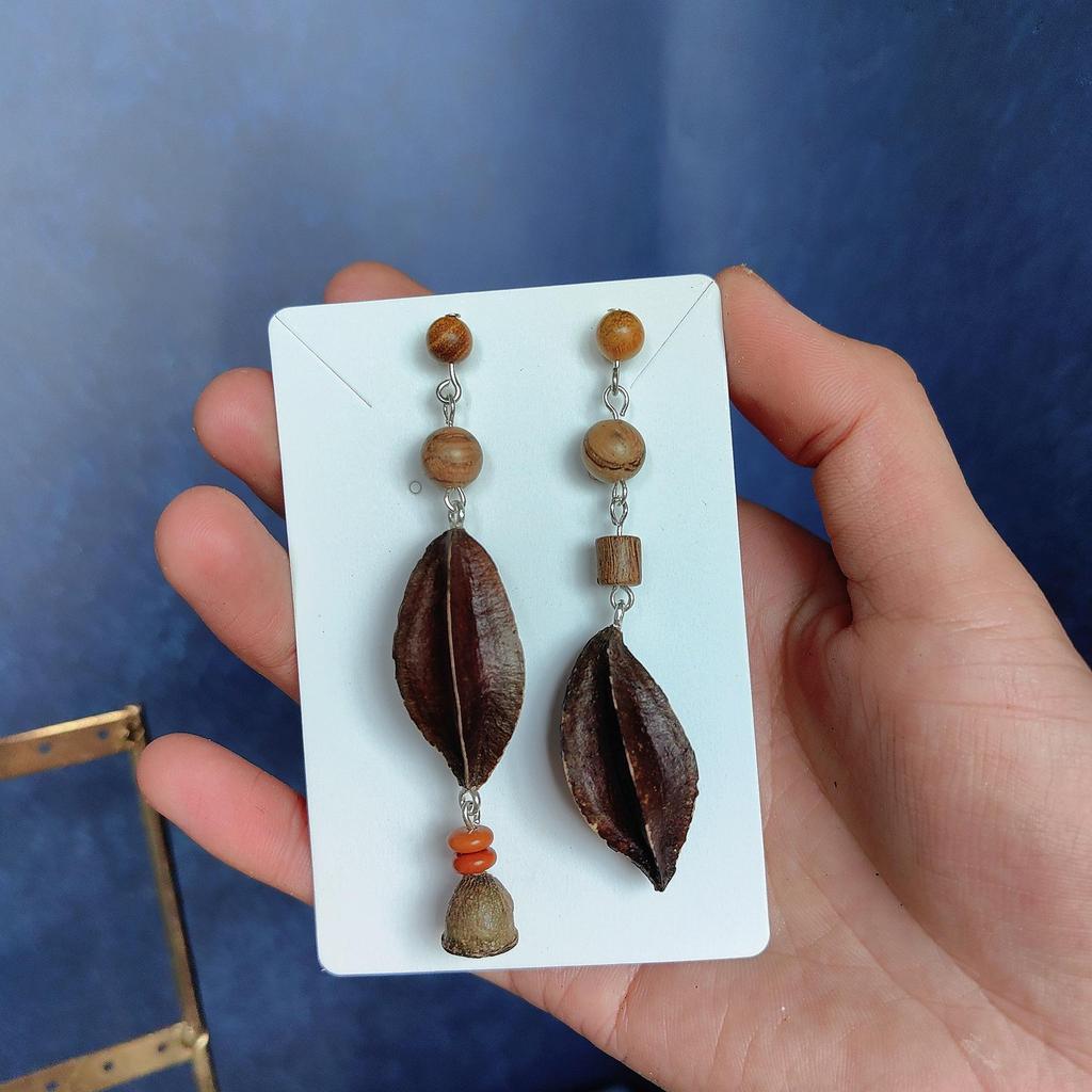Fruit Earrings - Handmade Natural Dried Fruit Earrings, Retro Chinese Medicine Ethnic Style, for Women.