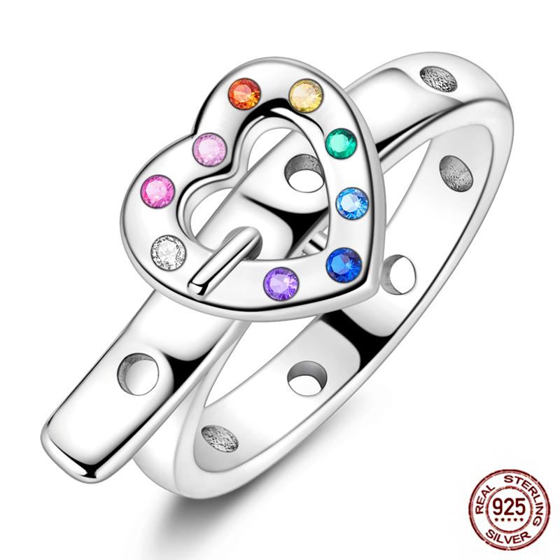 Luminous Firefly 925 Silver Ring Sparkling Rainbow Color Heart Wishbone Flower Original Rings For Women Wedding Jewelry